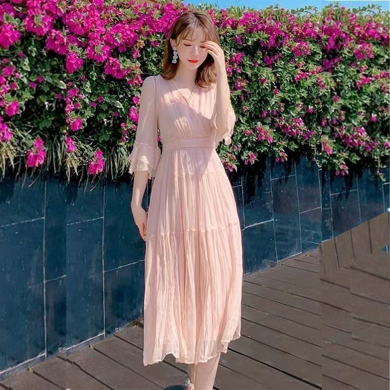 Women's Silk Dress, 2025 New Summer High-End Elegant Fashion, 100% Mulberry Silk, Fairy-like Long Dress