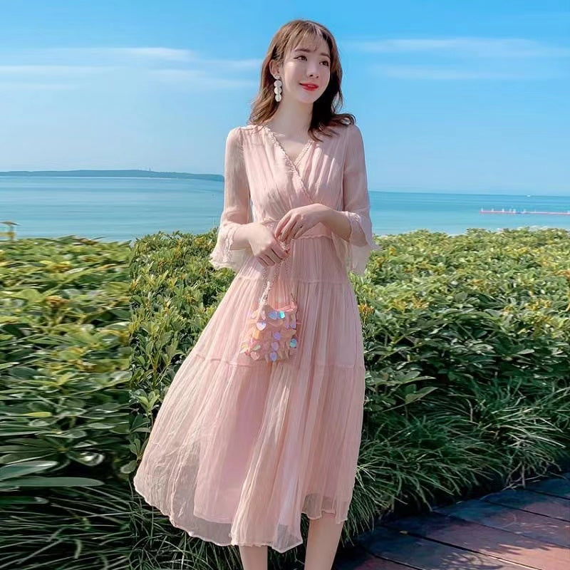Women's Silk Dress, 2025 New Summer High-End Elegant Fashion, 100% Mulberry Silk, Fairy-like Long Dress