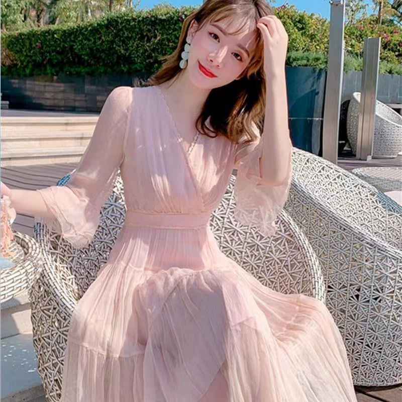 Women's Silk Dress, 2025 New Summer High-End Elegant Fashion, 100% Mulberry Silk, Fairy-like Long Dress